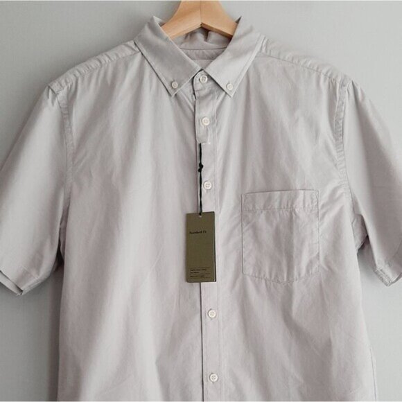 GOODFELLOW & CO. 100% Cotton Short Sleeve Button Down Shirt Grey Men's Sz M Tall - Picture 2 of 14